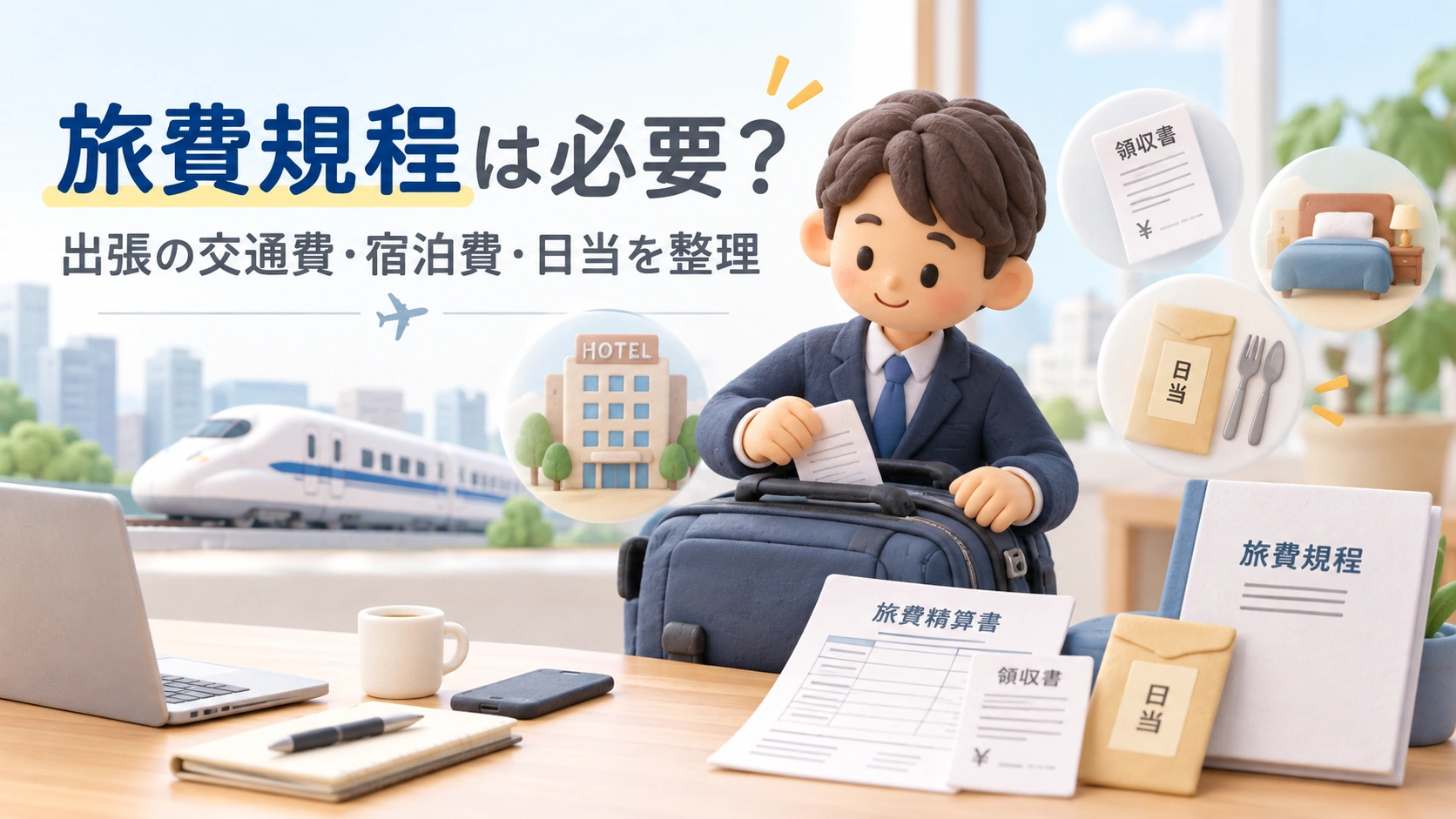 旅費規程・出張旅費・日当を整理するクレイ風アイキャッチ