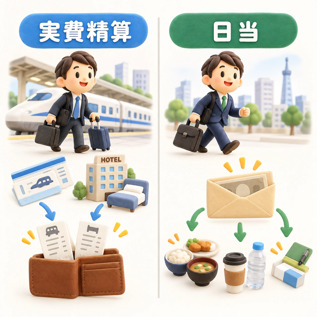 実費精算と日当の違いのイメージ
